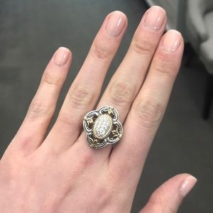 Sterling silver two tone CZ fleur-de-lis ring